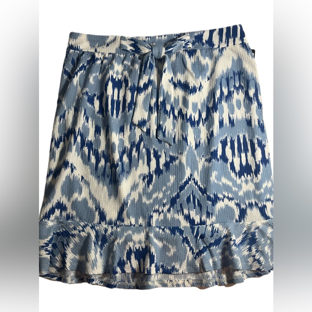 SOHO Apparel Blue & White Patterned Loose Skirt w/ Bow Front Women Size XL NWT